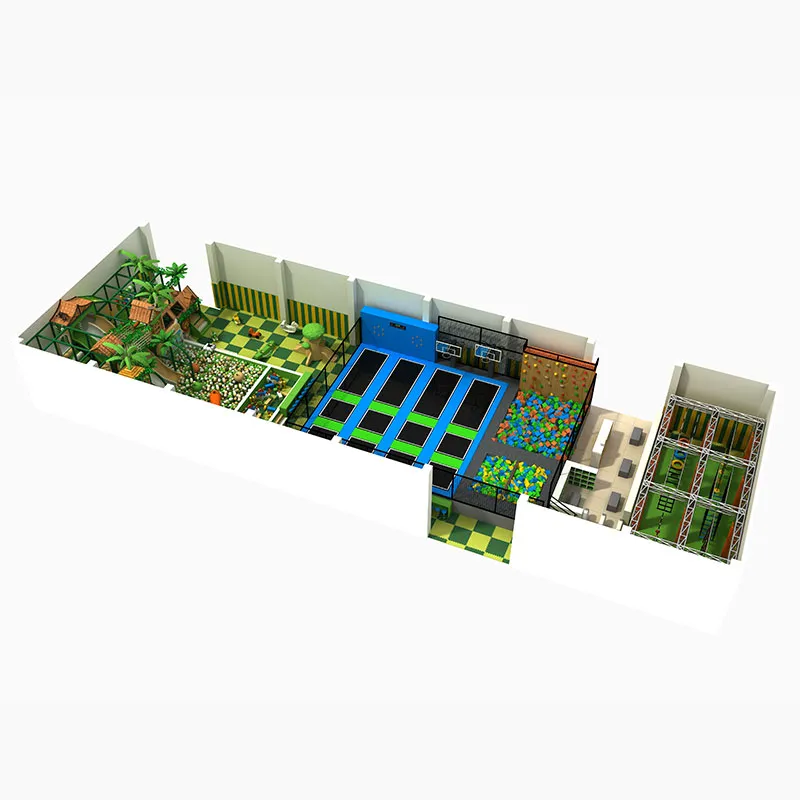 Compact Indoor Trampoline Park Layout with Foam Pit