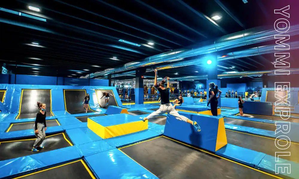 High-capacity commercial trampoline park showcasing optimal zoning strategies and safety standards for a highly profitable business plan
