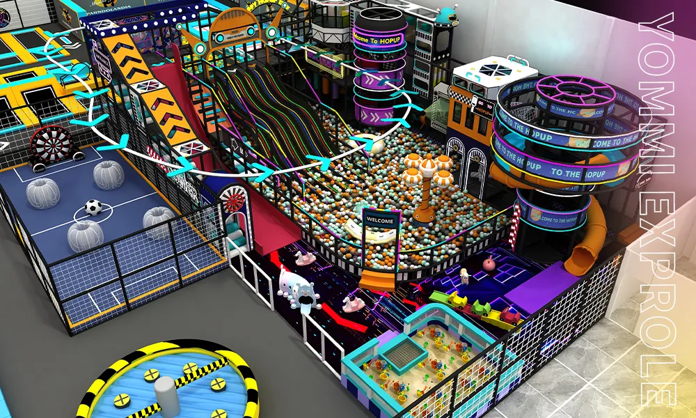 A fully equipped commercial indoor park designed by a professional trampoline park equipment supplier, blending basic and high-performance zones to optimize the total budget.