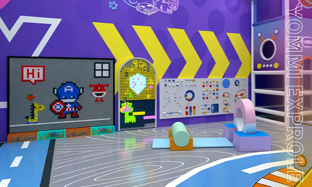 Safely isolated toddler zone within a commercial play center, positioned away from high-speed attractions to ensure optimal safety for younger children.