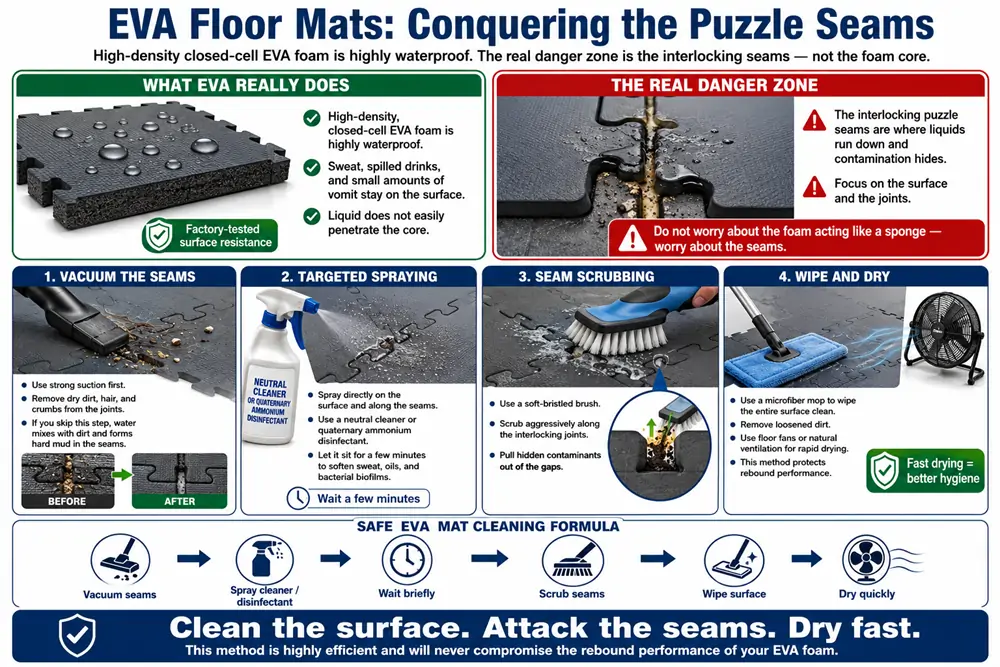 Step-by-step guide on how to clean indoor playground equipment EVA floor mat puzzle seams to prevent bacteria buildup.