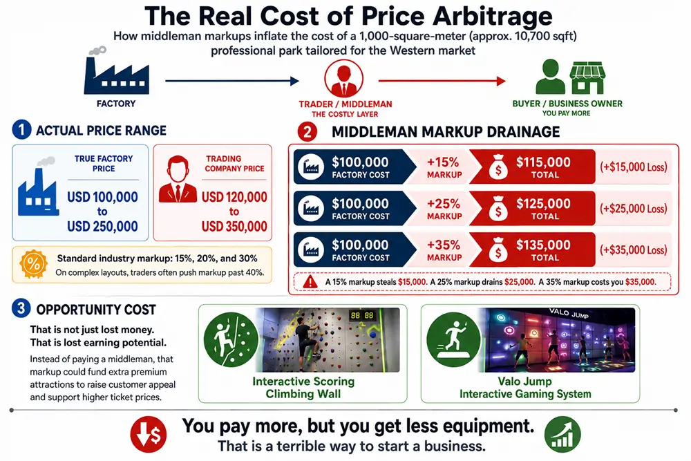 Premium interactive trampoline park equipment purchased using the savings from bypassing middleman trading companies.