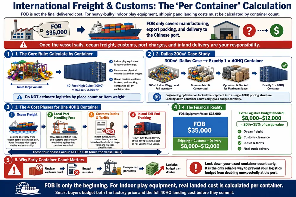 How to accurately calculate shipping and freight costs per container when looking for an indoor playground for sale.
