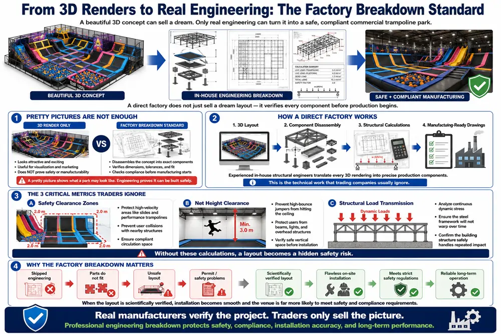 How verified trampoline park equipment manufacturers translate 3D concepts into safe, compliant structural engineering
