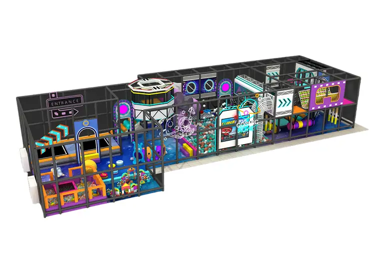 /Space theme indoor play structure and modular jungle gym 3D design rendering